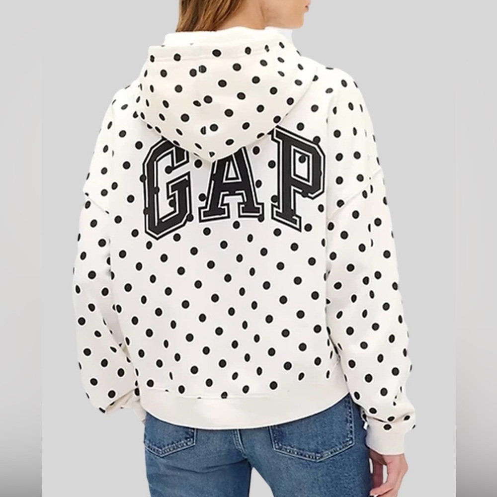 Gap Polka Dot cropped Hoodie - Cream and Black - Picture 2 of 5